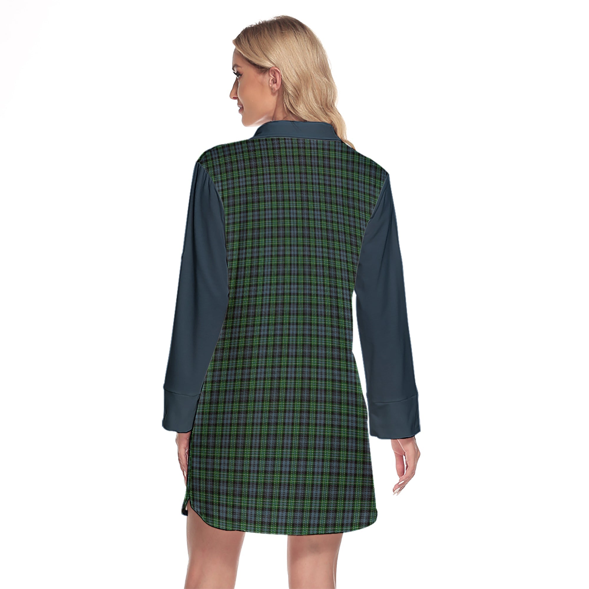 Arbuthnot Tartan Women's Lapel Shirt Dress With Long Sleeve