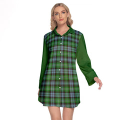 Arbuthnot Ancient Tartan Women's Lapel Shirt Dress With Long Sleeve