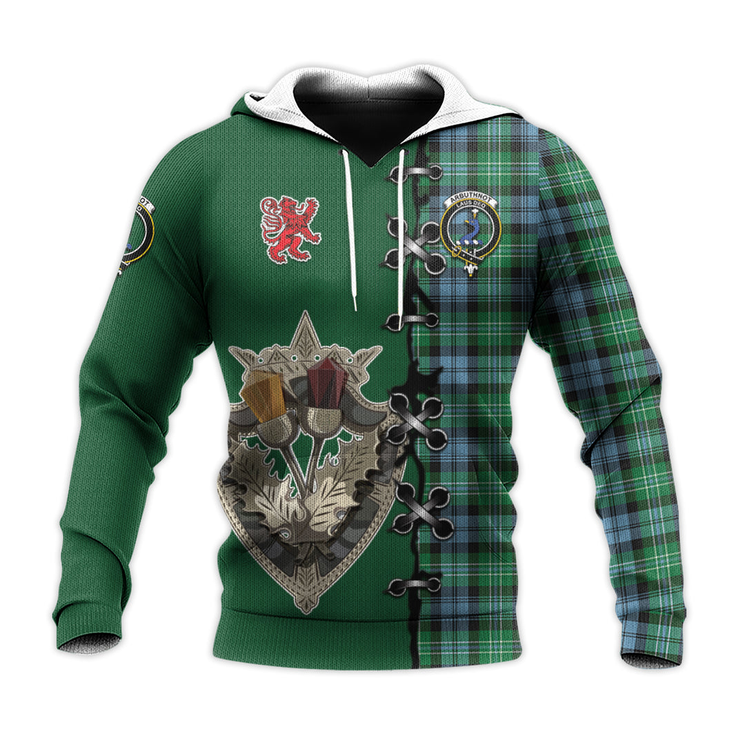 Arbuthnot Ancient Tartan Hoodie - Lion Rampant And Celtic Thistle Style