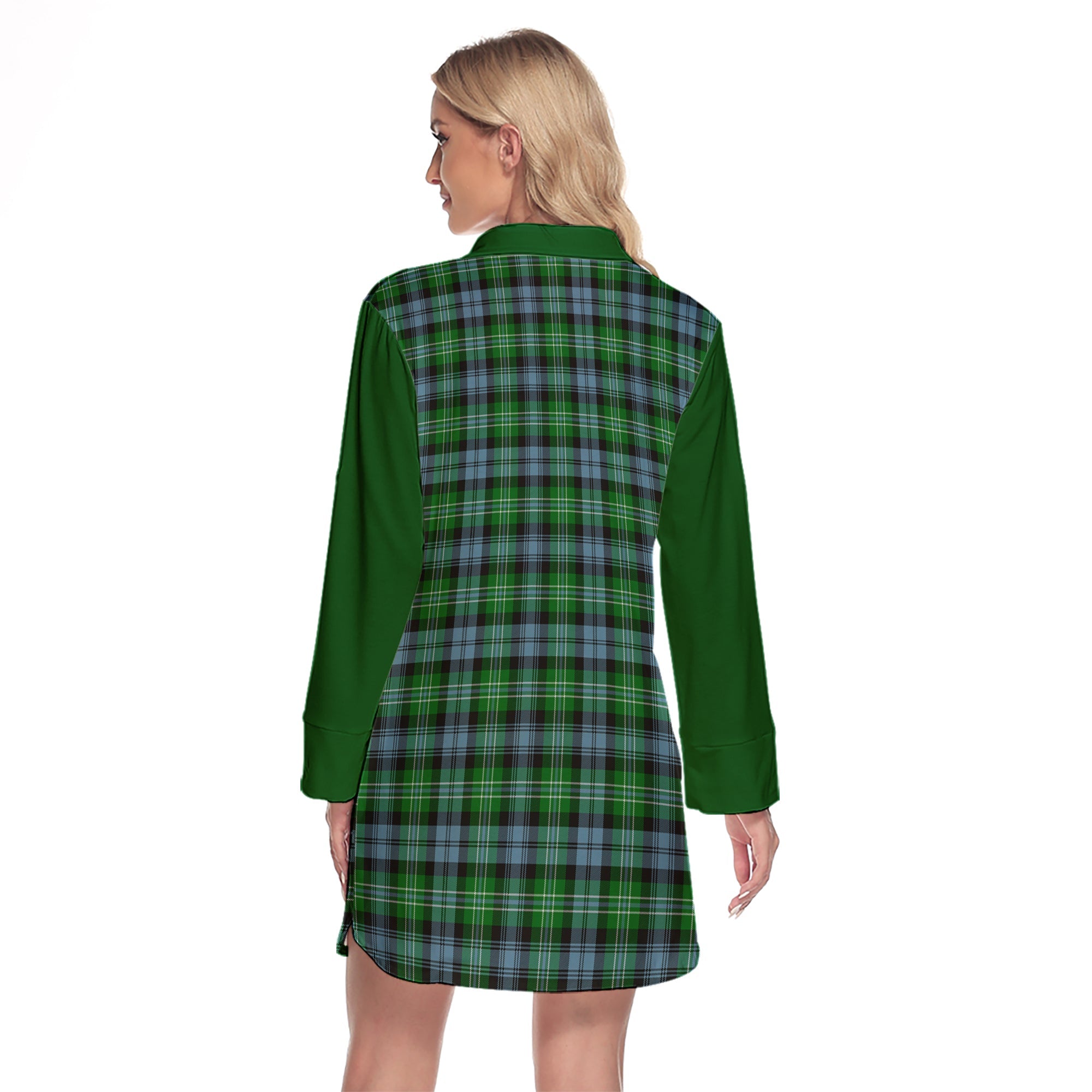 Arbuthnot Ancient Tartan Women's Lapel Shirt Dress With Long Sleeve