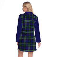 Arbuthnot Modern Tartan Women's Lapel Shirt Dress With Long Sleeve