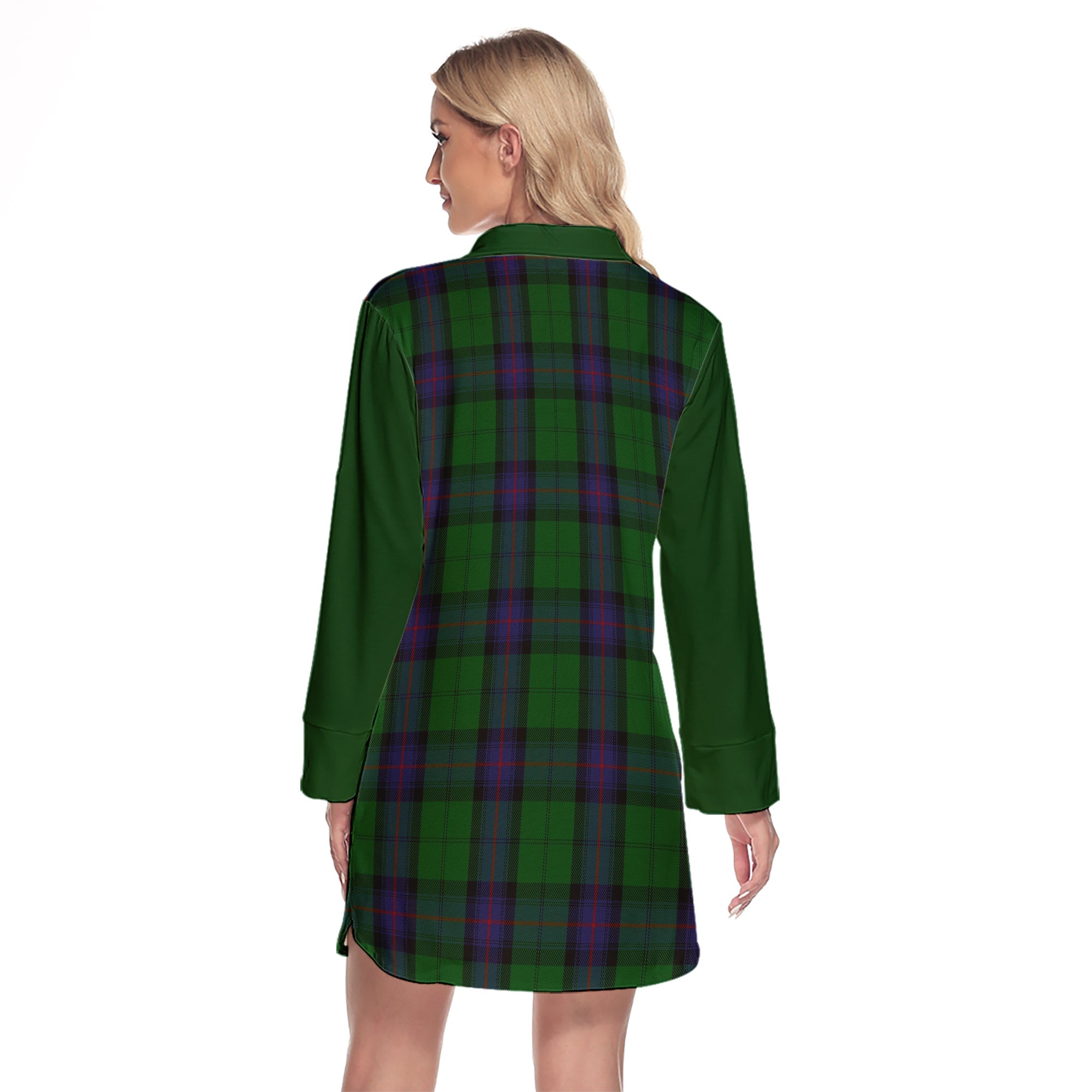 Armstrong Tartan Women's Lapel Shirt Dress With Long Sleeve