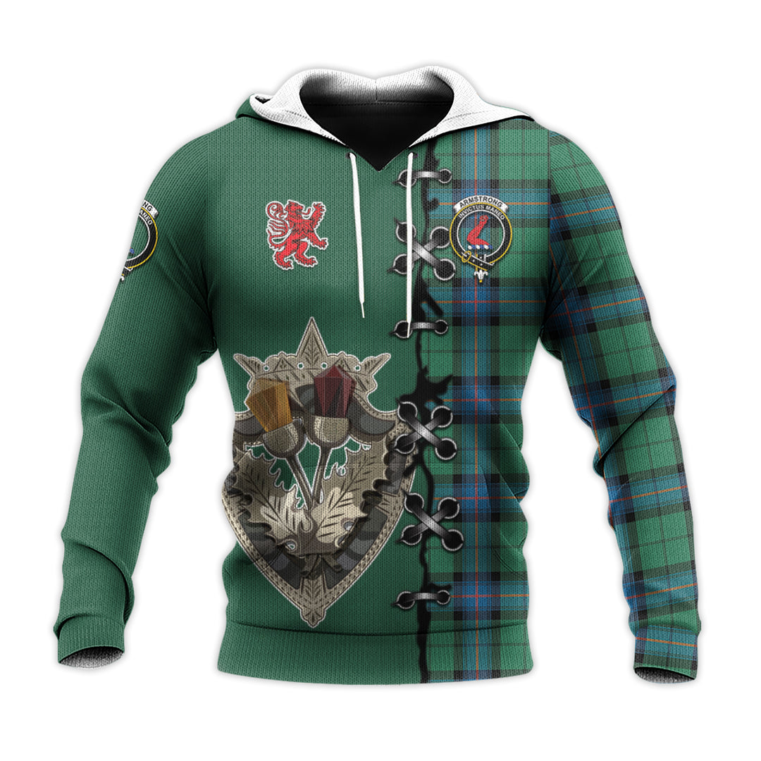 Armstrong Ancient Tartan Hoodie - Lion Rampant And Celtic Thistle Style