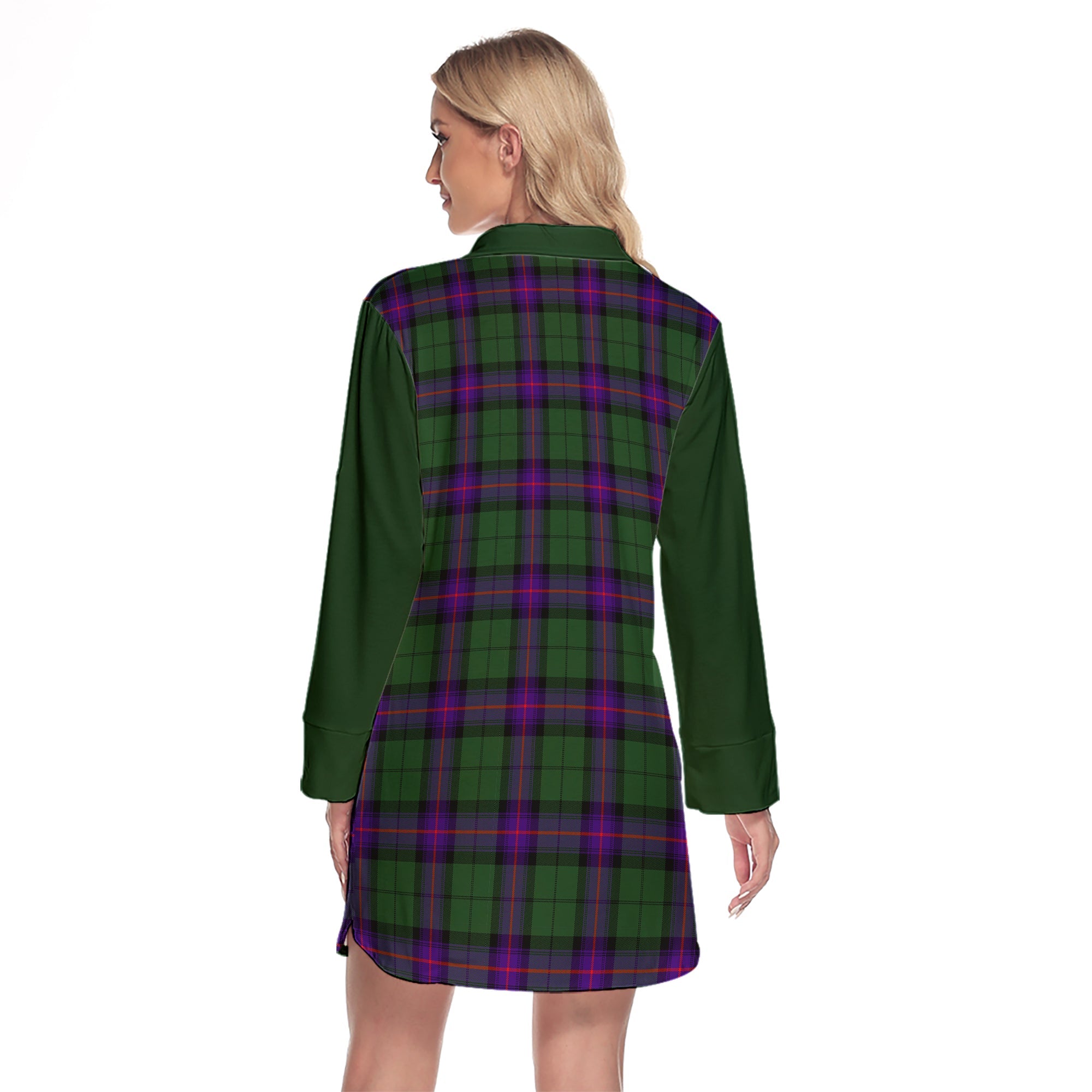 Armstrong Modern Tartan Women's Lapel Shirt Dress With Long Sleeve