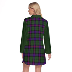 Armstrong Modern Tartan Women's Lapel Shirt Dress With Long Sleeve