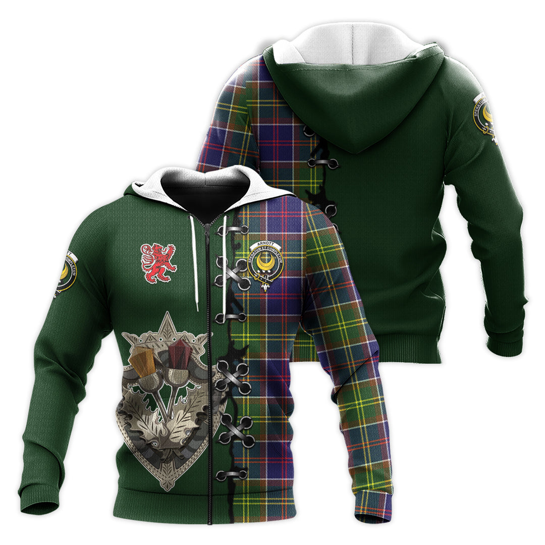 Arnott Tartan Hoodie - Lion Rampant And Celtic Thistle Style