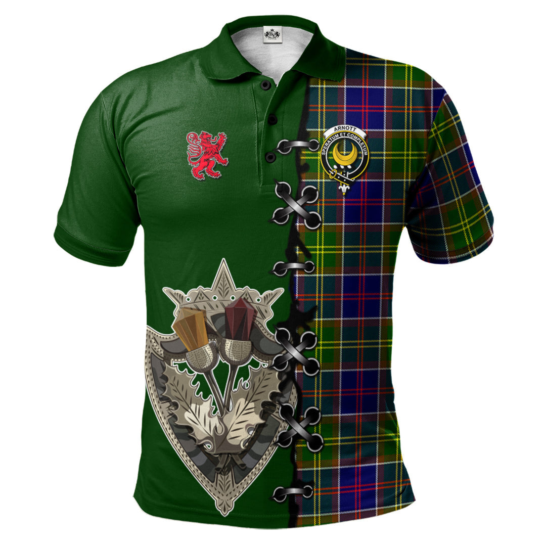 Arnott Tartan Polo Shirt - Lion Rampant And Celtic Thistle Style