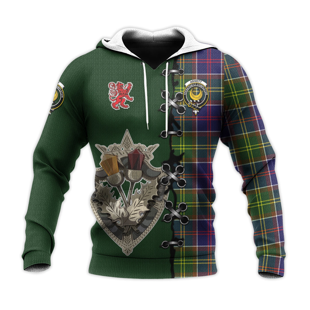 Arnott Tartan Hoodie - Lion Rampant And Celtic Thistle Style