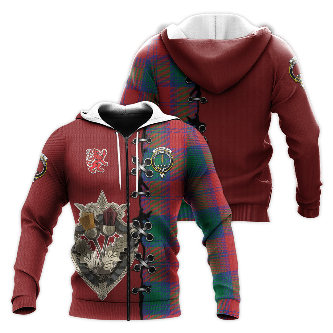 Auchinleck Tartan Hoodie - Lion Rampant And Celtic Thistle Style