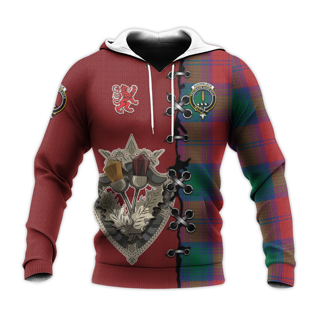 Auchinleck Tartan Hoodie - Lion Rampant And Celtic Thistle Style