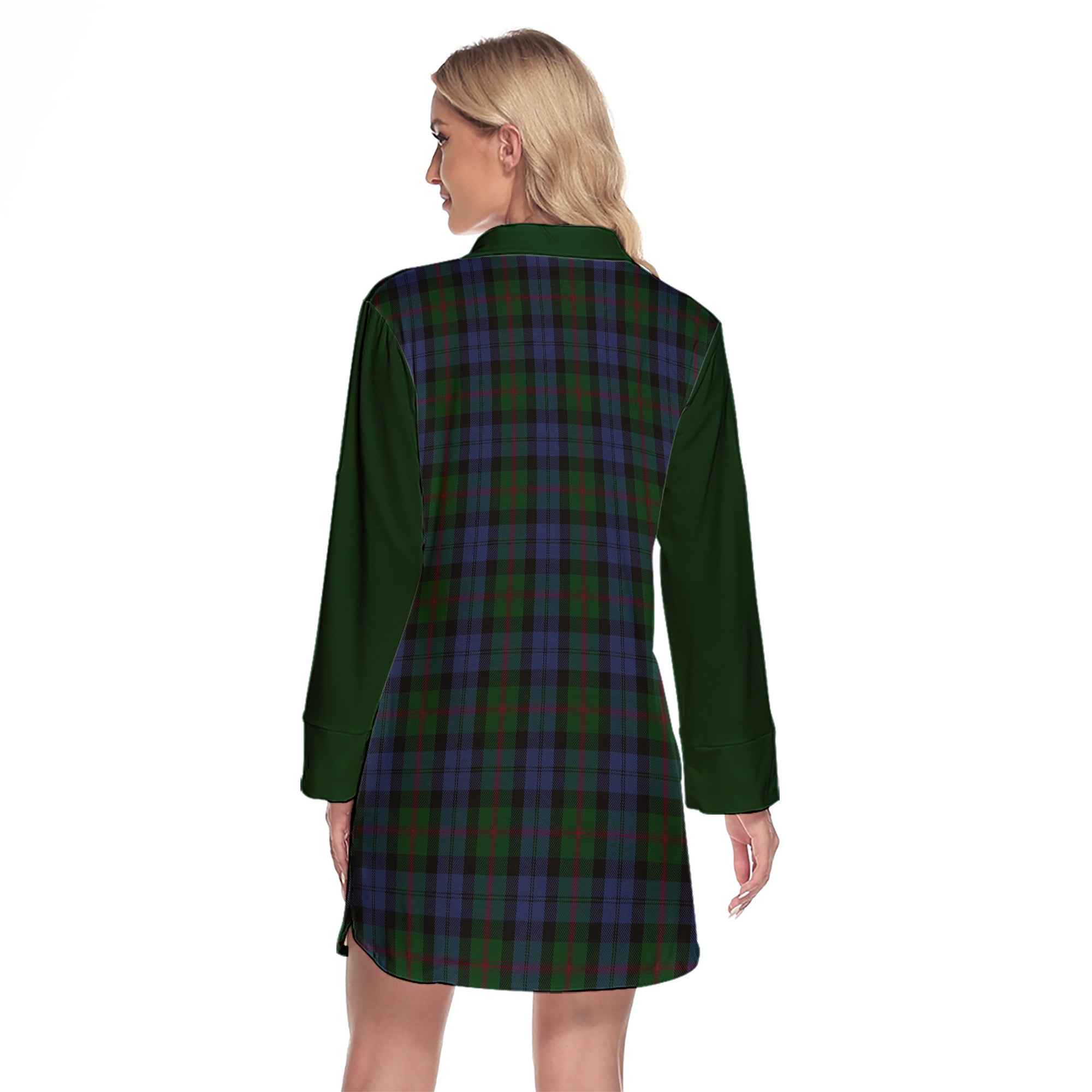 Baird Tartan Women's Lapel Shirt Dress With Long Sleeve