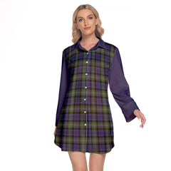 Baird Modern Tartan Women's Lapel Shirt Dress With Long Sleeve