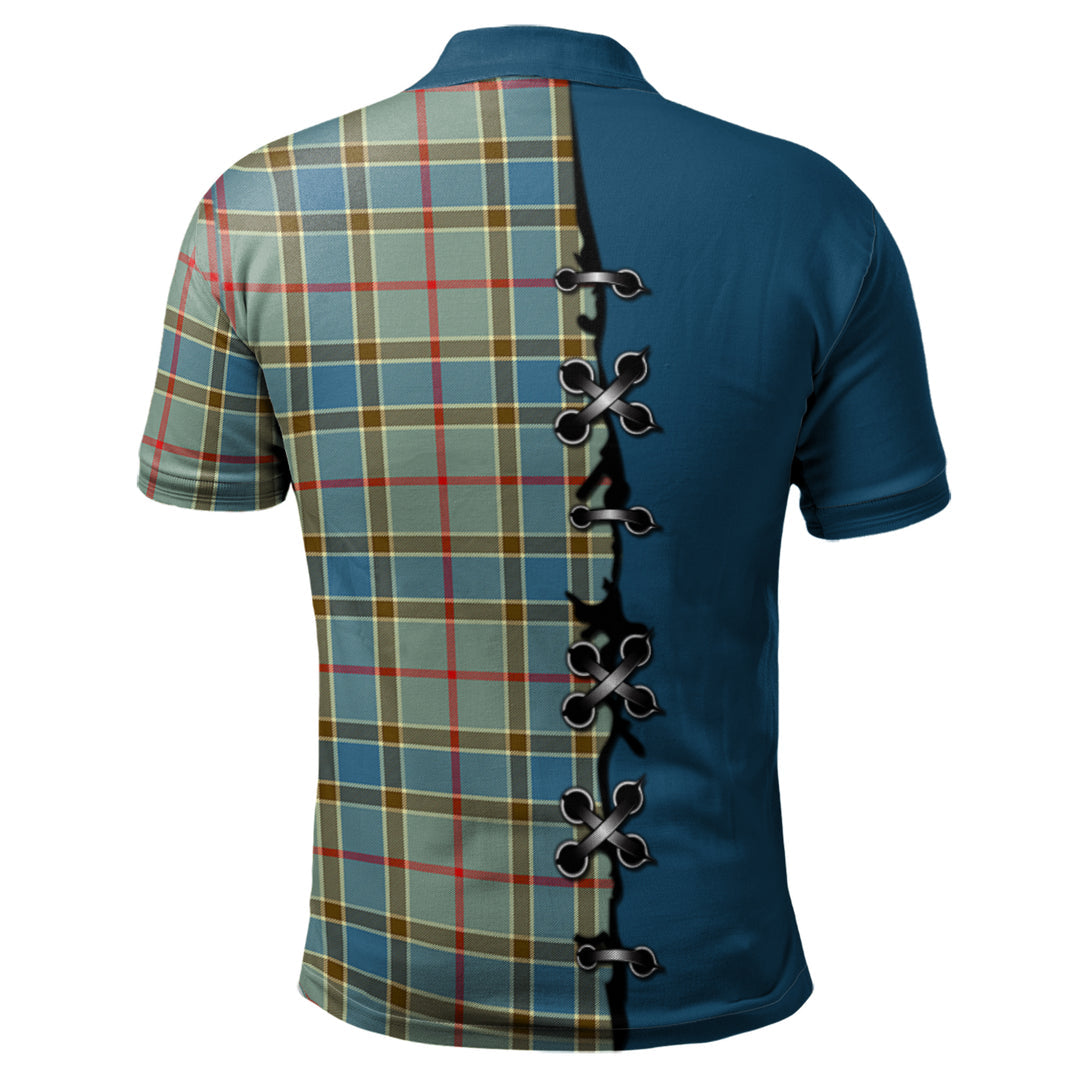 Balfour Blue Tartan Polo Shirt - Lion Rampant And Celtic Thistle Style