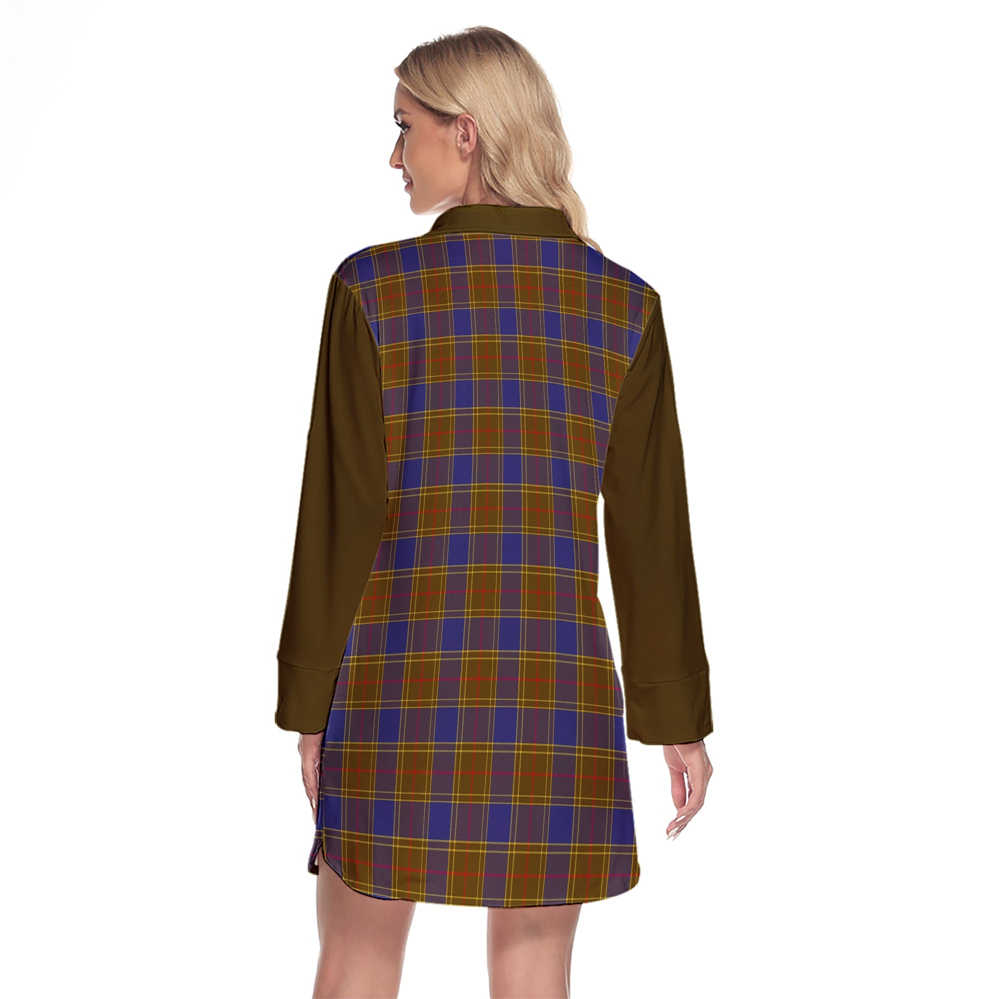 Balfour Modern Tartan Women's Lapel Shirt Dress With Long Sleeve