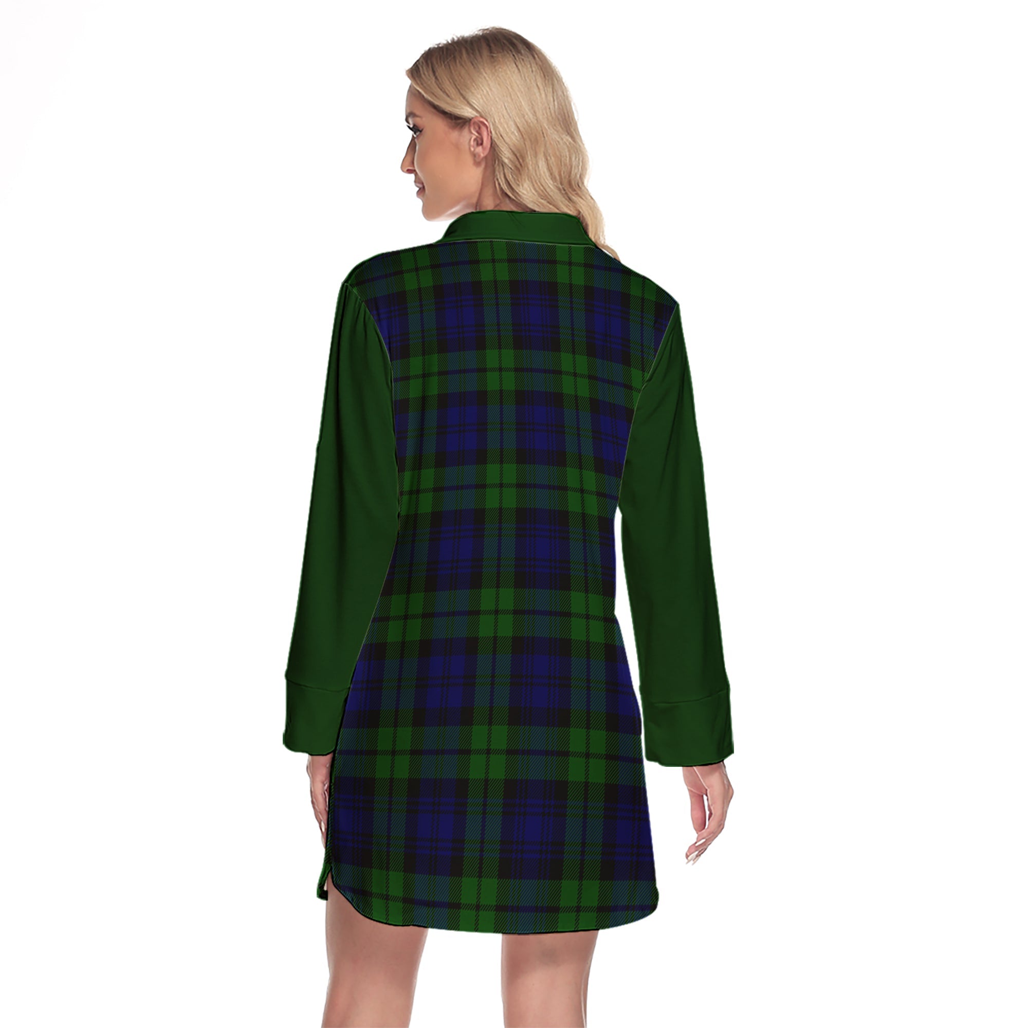 Bannatyne Tartan Women's Lapel Shirt Dress With Long Sleeve