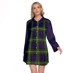 Bannerman Tartan Women's Lapel Shirt Dress With Long Sleeve