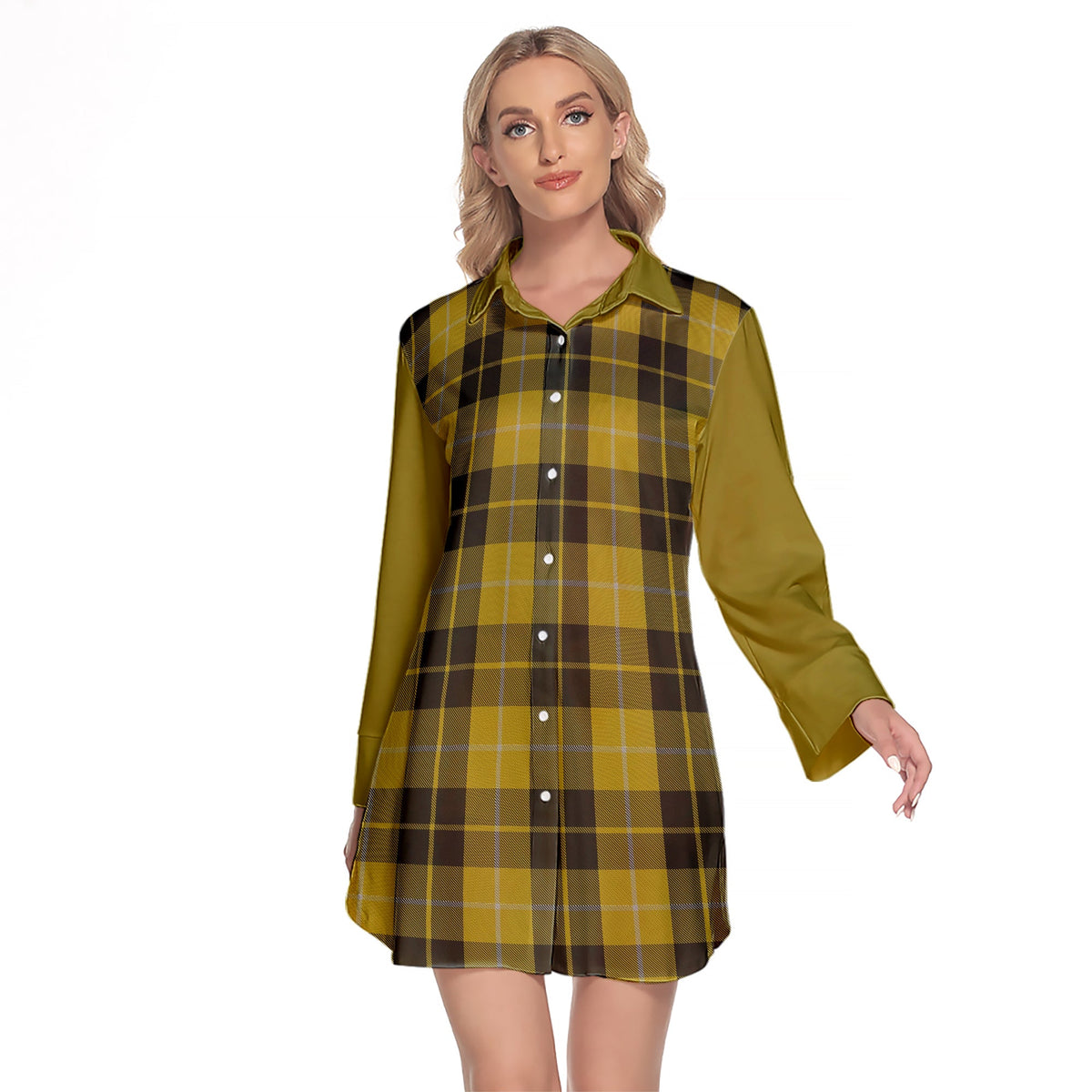 Barclay Dress Tartan Women's Lapel Shirt Dress With Long Sleeve