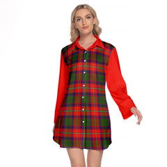 Belshes Tartan Women's Lapel Shirt Dress With Long Sleeve