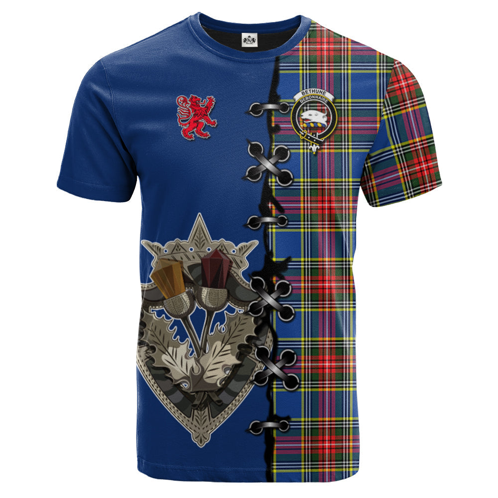 Bethune Tartan T-shirt - Lion Rampant And Celtic Thistle Style