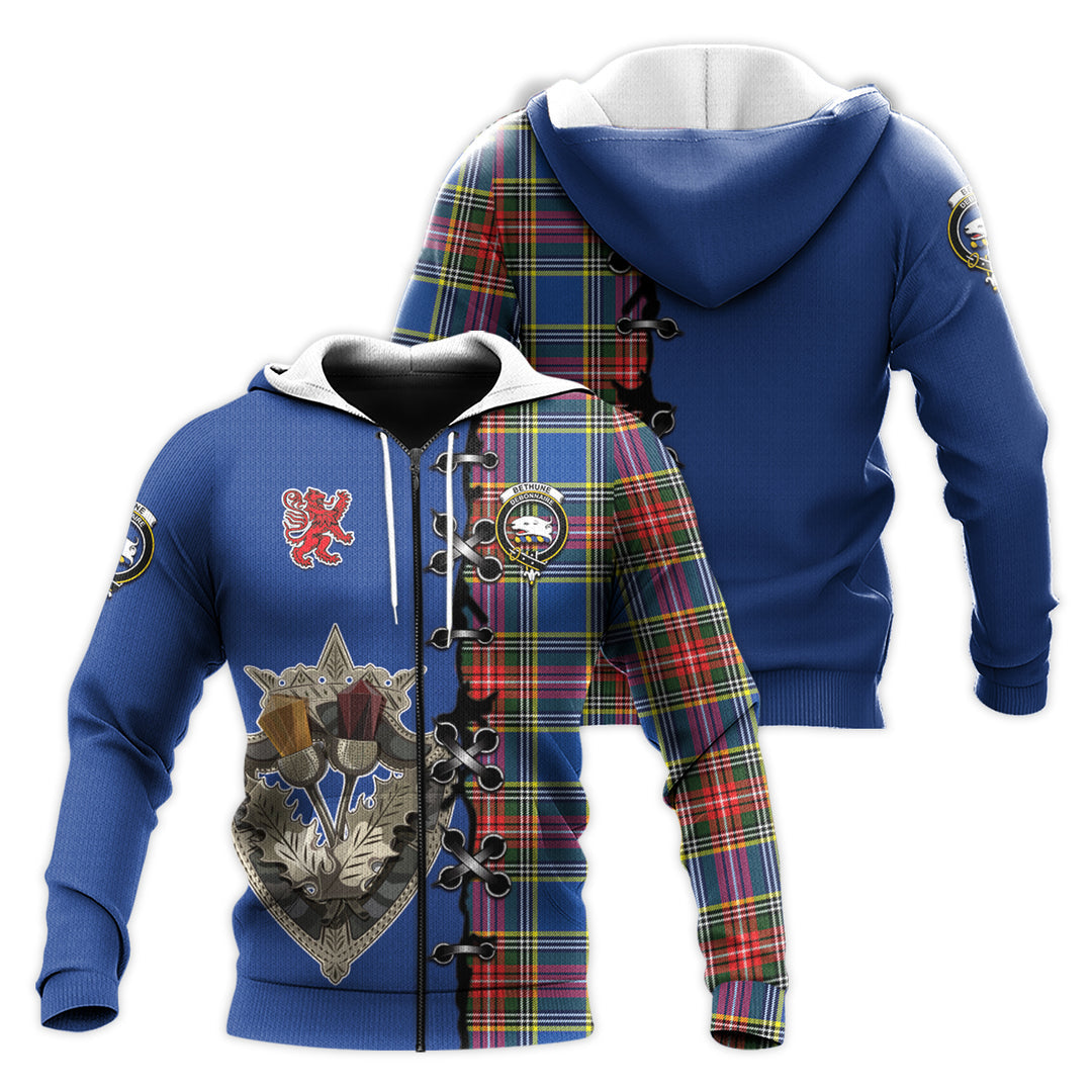 Bethune Tartan Hoodie - Lion Rampant And Celtic Thistle Style