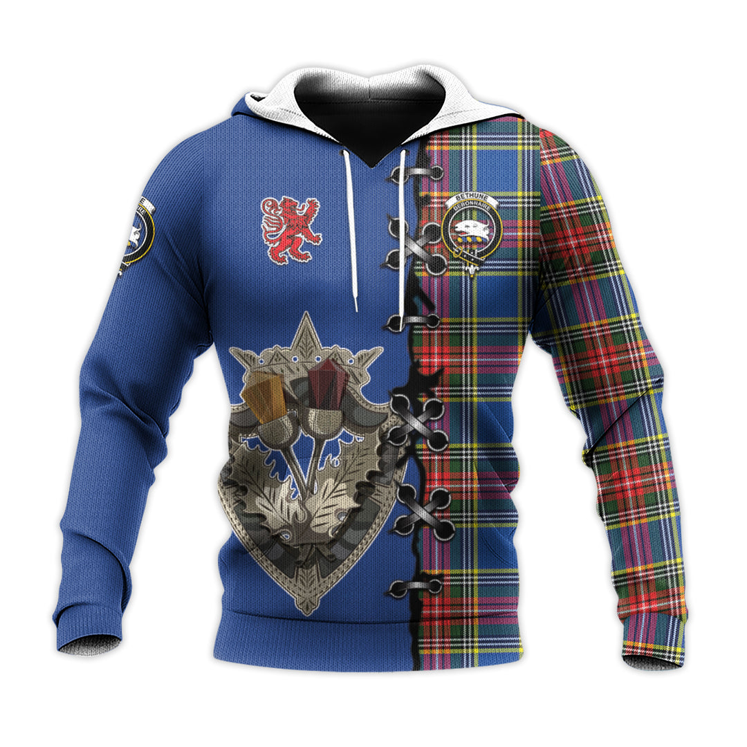 Bethune Tartan Hoodie - Lion Rampant And Celtic Thistle Style