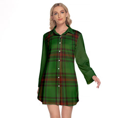 Beveridge Tartan Women's Lapel Shirt Dress With Long Sleeve