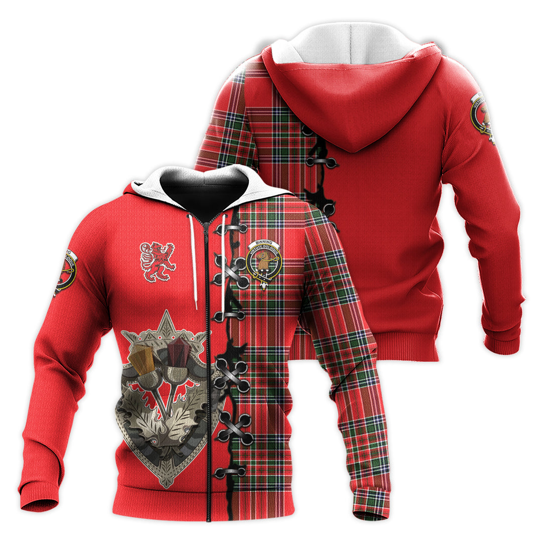 Binning Tartan Hoodie - Lion Rampant And Celtic Thistle Style