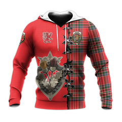 Binning Tartan Hoodie - Lion Rampant And Celtic Thistle Style