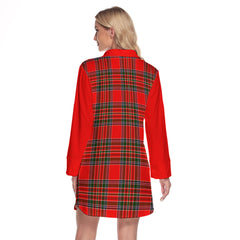 Binning Tartan Women's Lapel Shirt Dress With Long Sleeve