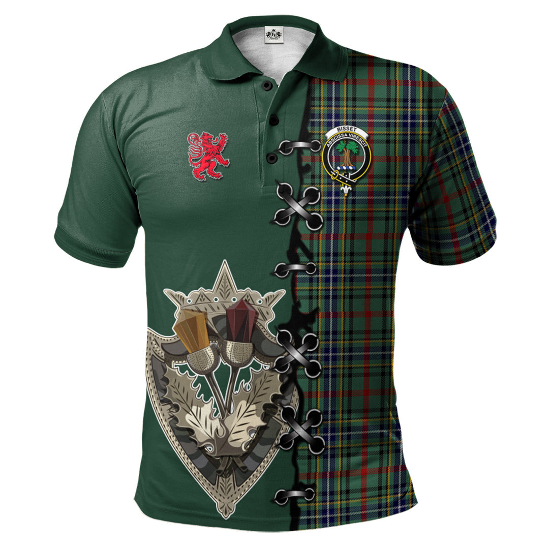 Bisset Tartan Polo Shirt - Lion Rampant And Celtic Thistle Style