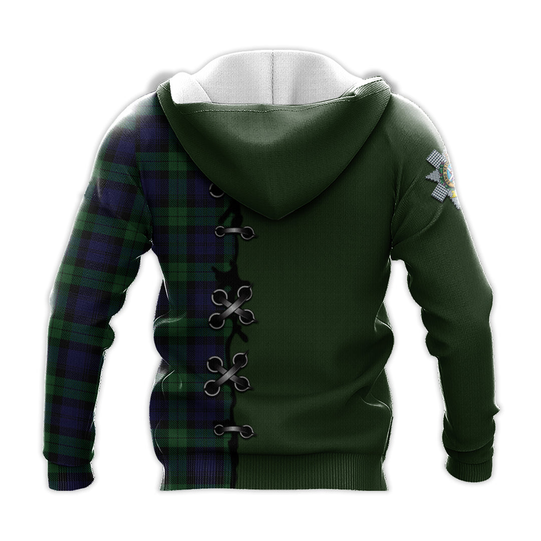 Black Watch Tartan Hoodie - Lion Rampant And Celtic Thistle Style