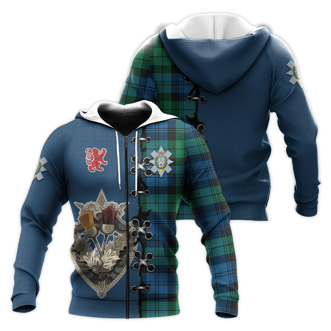 Black Watch Ancient Tartan Hoodie - Lion Rampant And Celtic Thistle Style