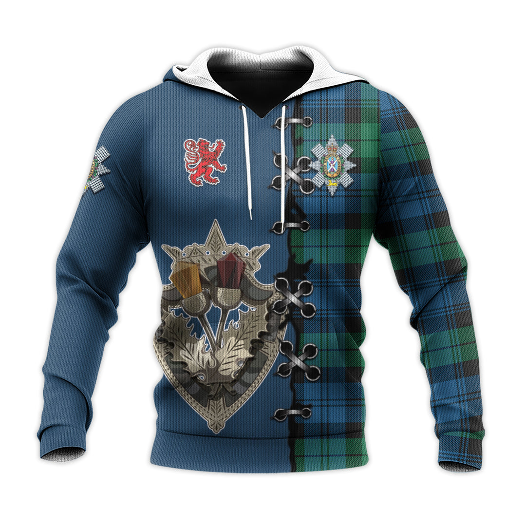 Black Watch Ancient Tartan Hoodie - Lion Rampant And Celtic Thistle Style