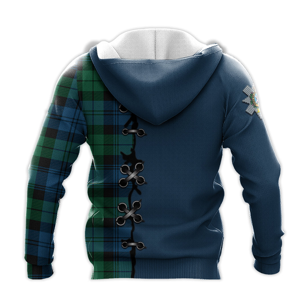 Black Watch Ancient Tartan Hoodie - Lion Rampant And Celtic Thistle Style