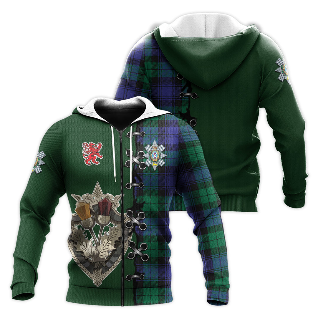 Black Watch Modern Tartan Hoodie - Lion Rampant And Celtic Thistle Style