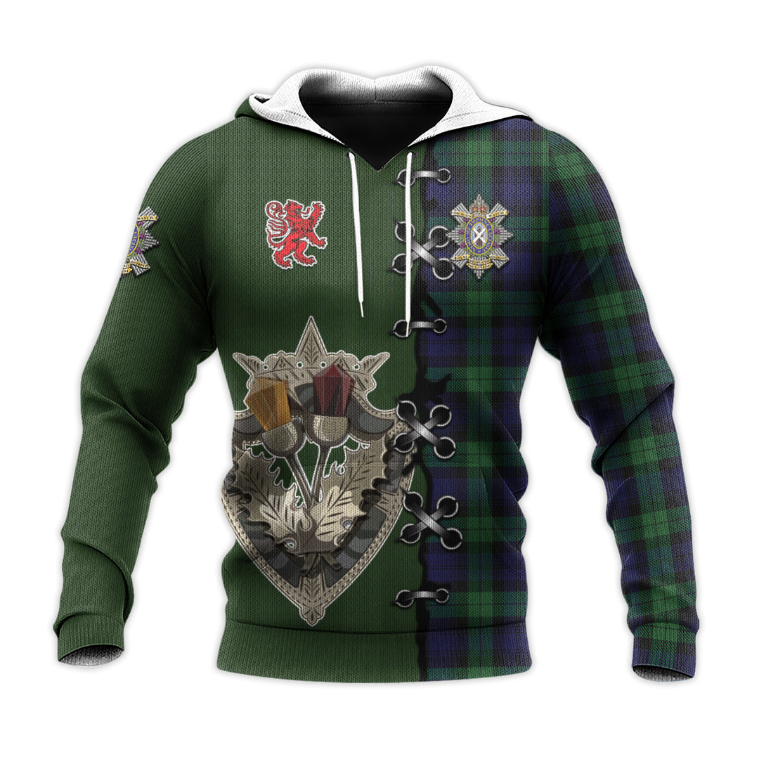 Black Watch of Canada Tartan Hoodie - Lion Rampant And Celtic Thistle Style