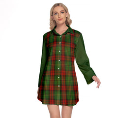 Blackstock Hunting Tartan Women's Lapel Shirt Dress With Long Sleeve