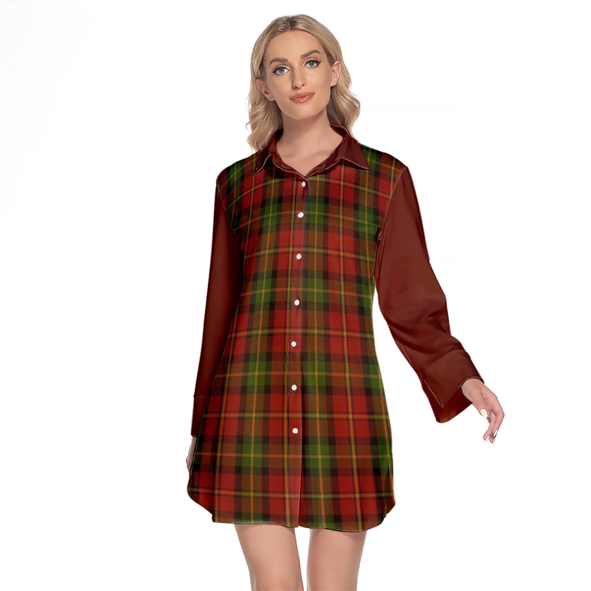 Blackstock Red Dress Tartan Women's Lapel Shirt Dress With Long Sleeve