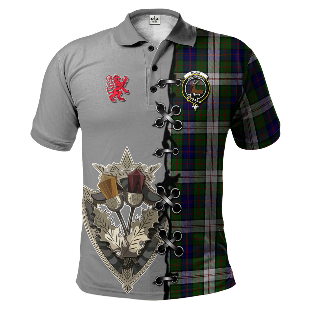 Blair Dress Tartan Polo Shirt - Lion Rampant And Celtic Thistle Style