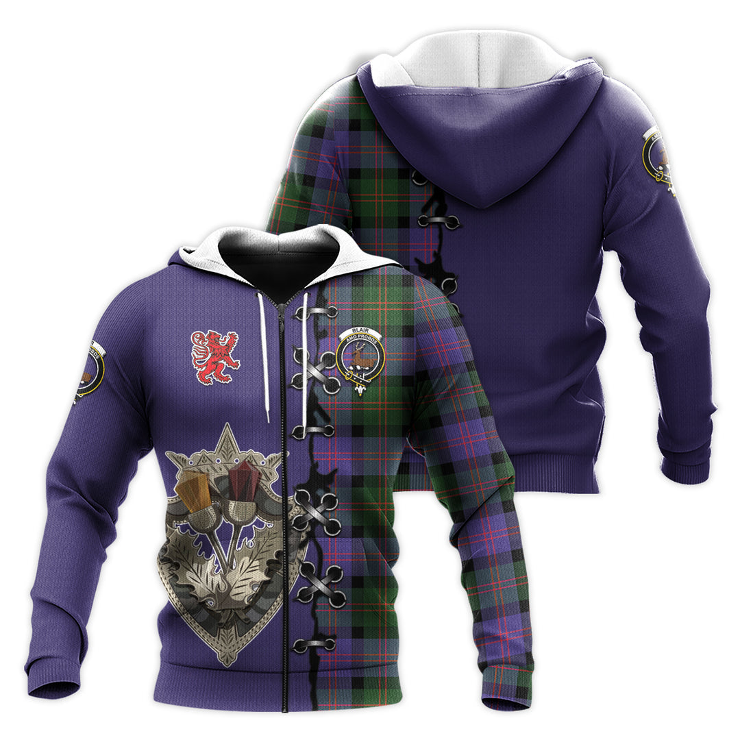 Blair Modern Tartan Hoodie - Lion Rampant And Celtic Thistle Style