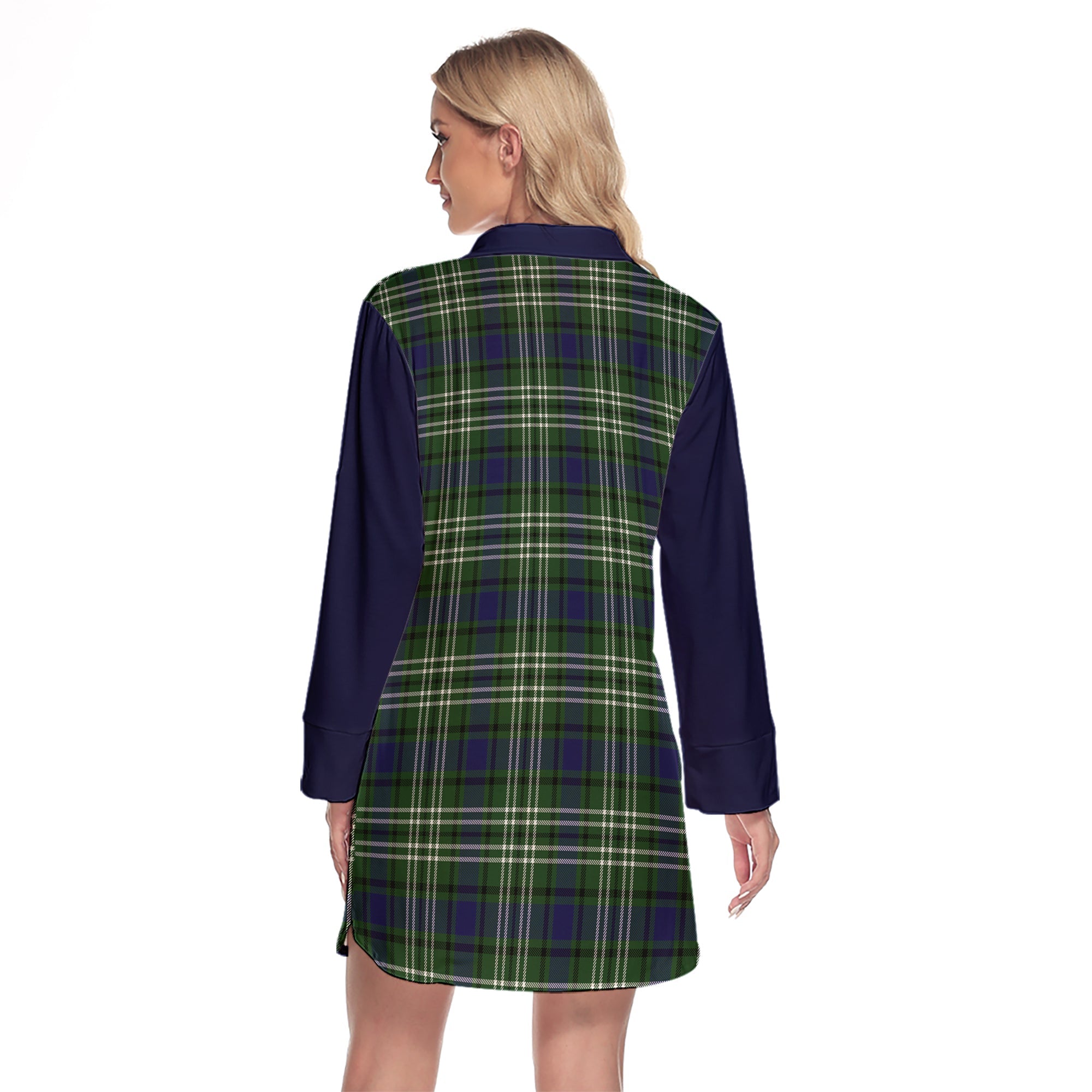 Blyth Tartan Women's Lapel Shirt Dress With Long Sleeve