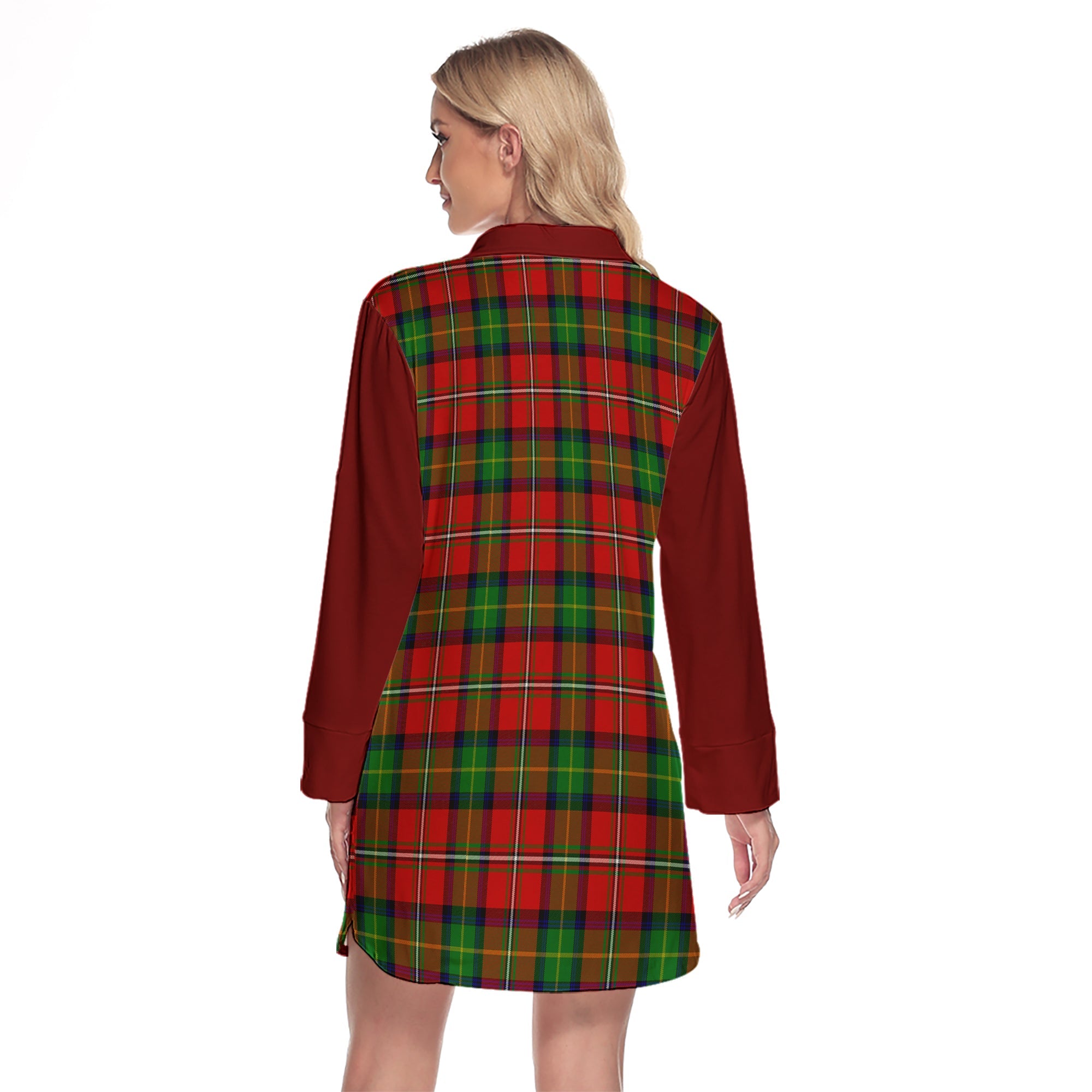 Boyd Modern Tartan Women's Lapel Shirt Dress With Long Sleeve