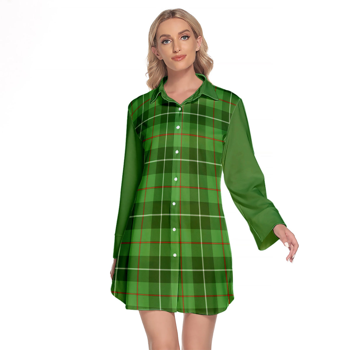 Boyle Tartan Women's Lapel Shirt Dress With Long Sleeve