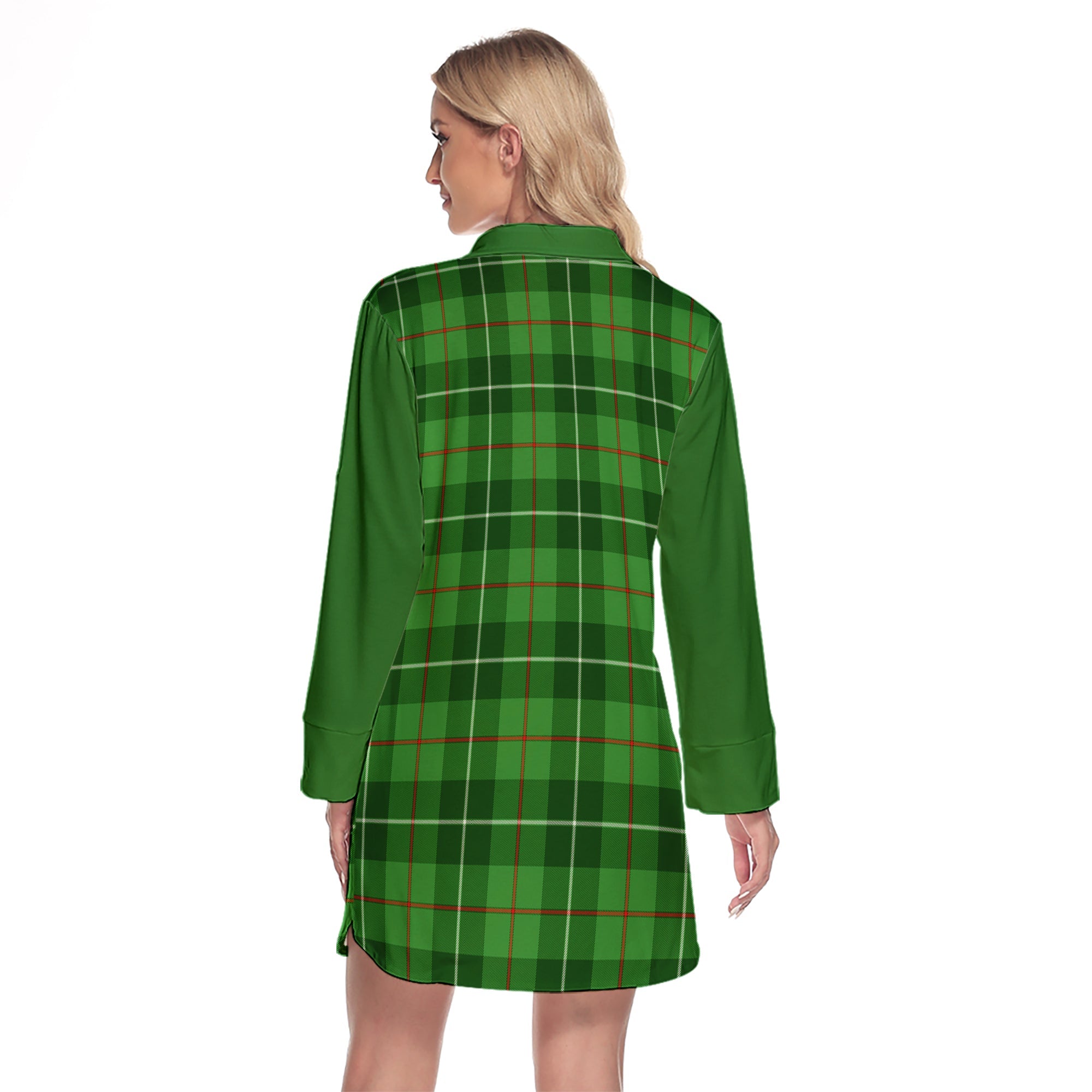 Boyle Tartan Women's Lapel Shirt Dress With Long Sleeve