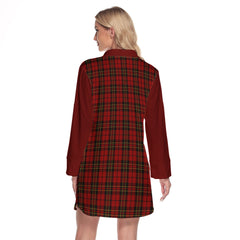 Brodie Tartan Women's Lapel Shirt Dress With Long Sleeve