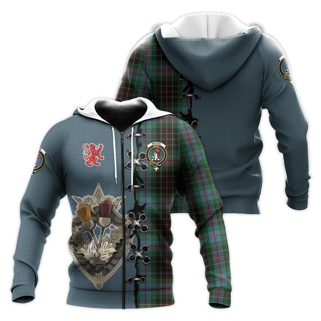 Brodie Hunting Tartan Hoodie - Lion Rampant And Celtic Thistle Style