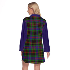 Brodie Hunting Modern Tartan Women's Lapel Shirt Dress With Long Sleeve