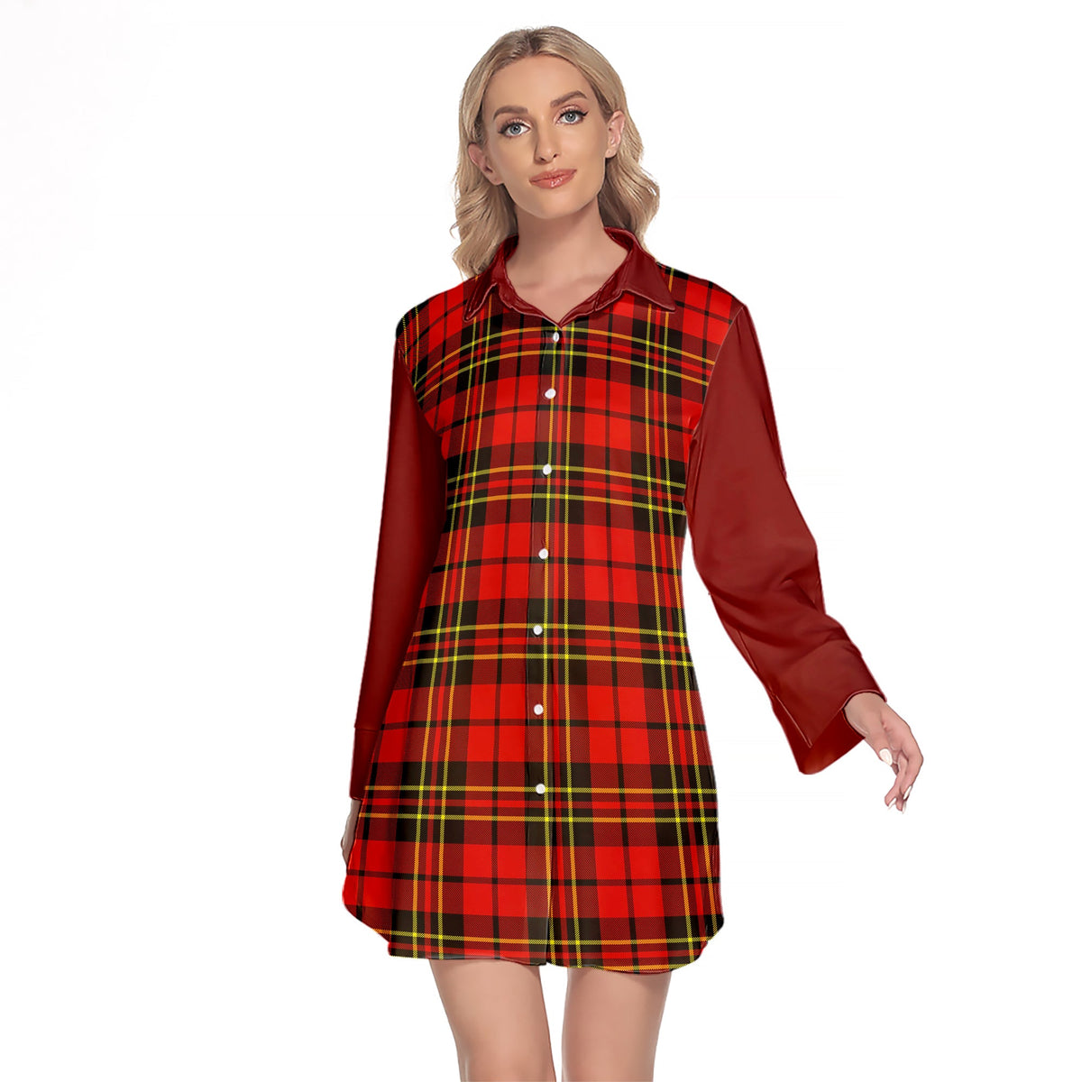 Brodie Modern Tartan Women's Lapel Shirt Dress With Long Sleeve