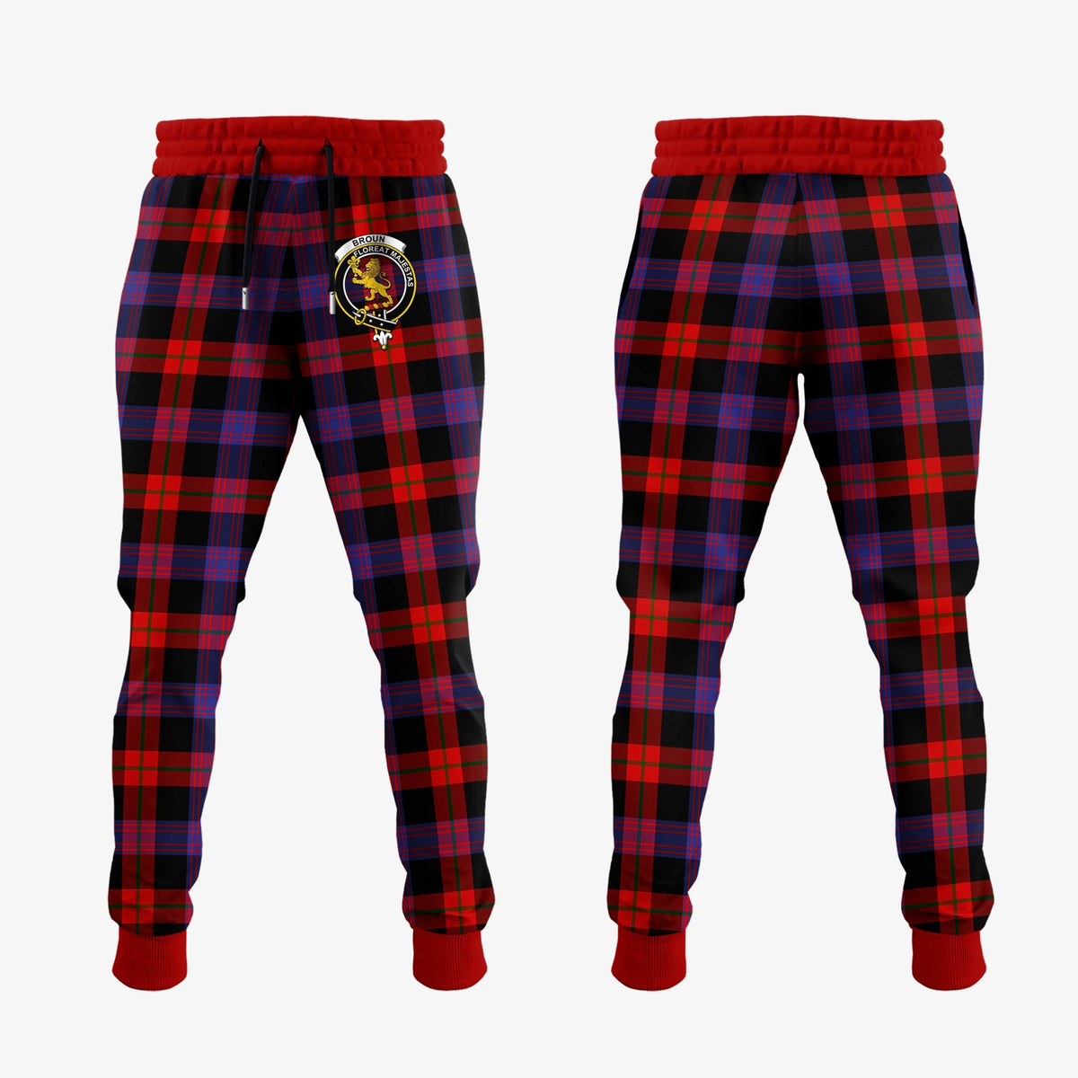 Broun Modern Tartan Crest Jogger Sweatpants