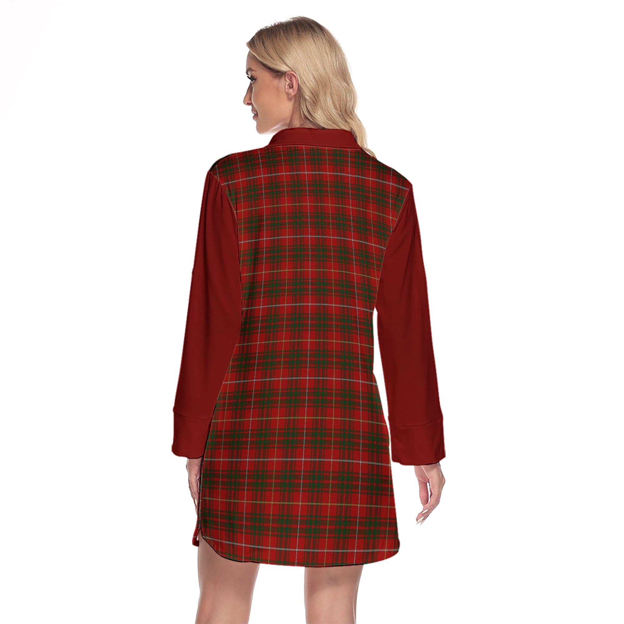 Bruce Tartan Women's Lapel Shirt Dress With Long Sleeve